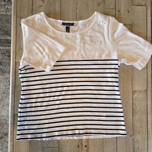 Karen Scott White and Blue Fitted Short Sleeve T-Shirt
